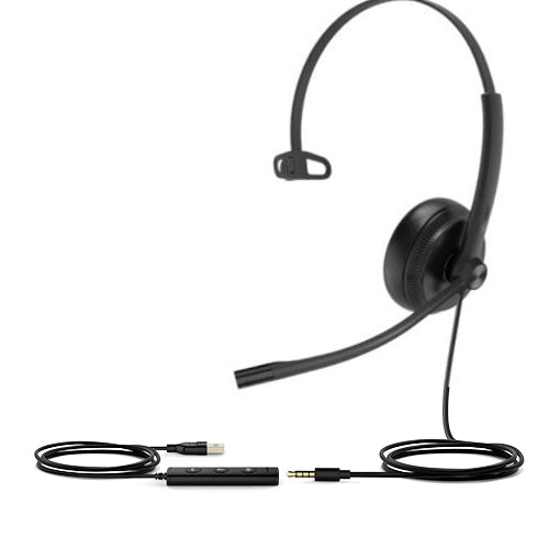 Yealink UH34 Special Edition Mono UC USB Headset, USB-A 3.5mm, Audio Clarity, Noise Cancelling Microphone, Leather Ear Cushions, YHC20 Controller UH34-SE-M-UC