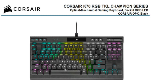 Corsair K70 RGB TKL OPX Silver RGB Mechanical Gaming Keyboard, Backlit RGB LED, CHERRY Keyswitches, Black. Champion Edition CH-911901A-NA