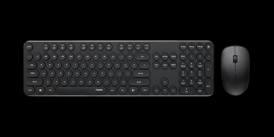RAPOO Wireless Optical Mouse & Keyboard Black -2.4G Connection, 10M Range, Spill-Resistant, Retro Style Round Key, 1000DPI Black X260S-BLACK