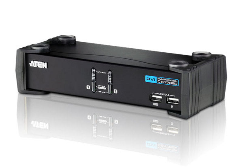 Aten Desktop KVMP Switch 2 Port Single Display DVI w/ audio, 2x Custom KVM Cables Included, 2x USB Port, Selection Via Front Panel CS1762A-AT-U
