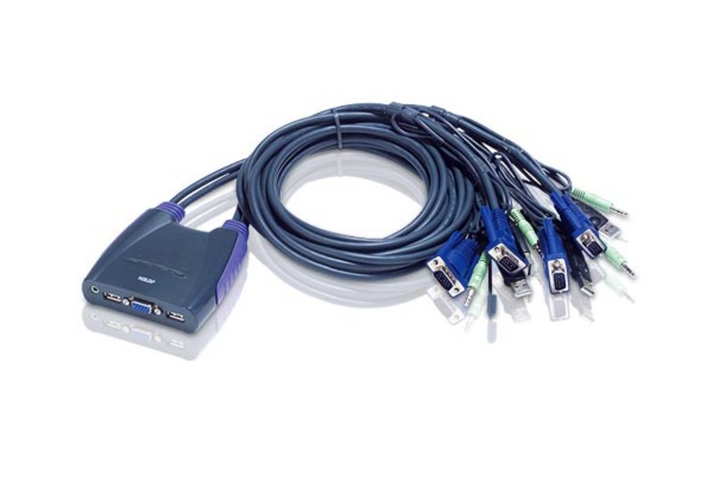 Aten Compact KVM Switch 4 Port Single Display VGA w/ audio, 1.8m Cable, Computer Selection Via Hotkey,  CS64UZ-AT