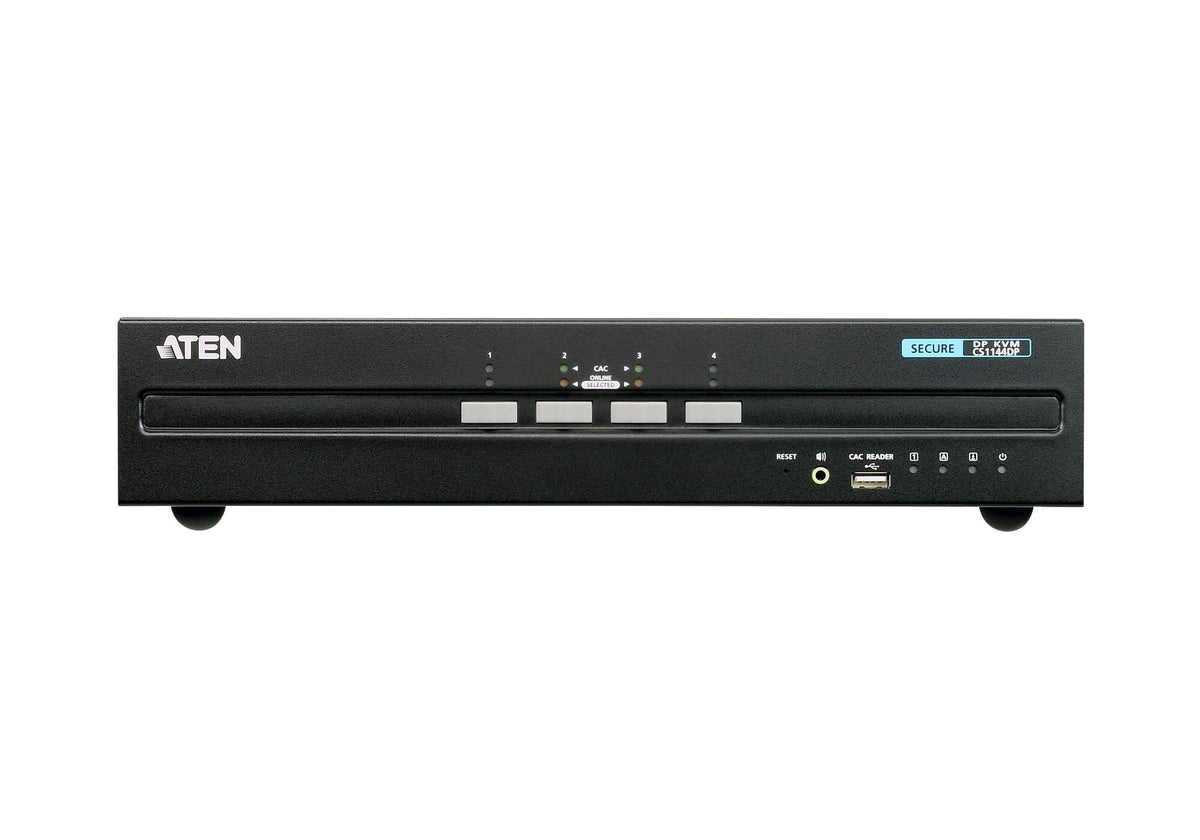 Aten 4-Port USB DisplayPort Dual Display Secure KVM Switch (PSS PP v3.0 Compliant), enable and disable CAC devices by port, with CAC black CS1144DP-AT-U