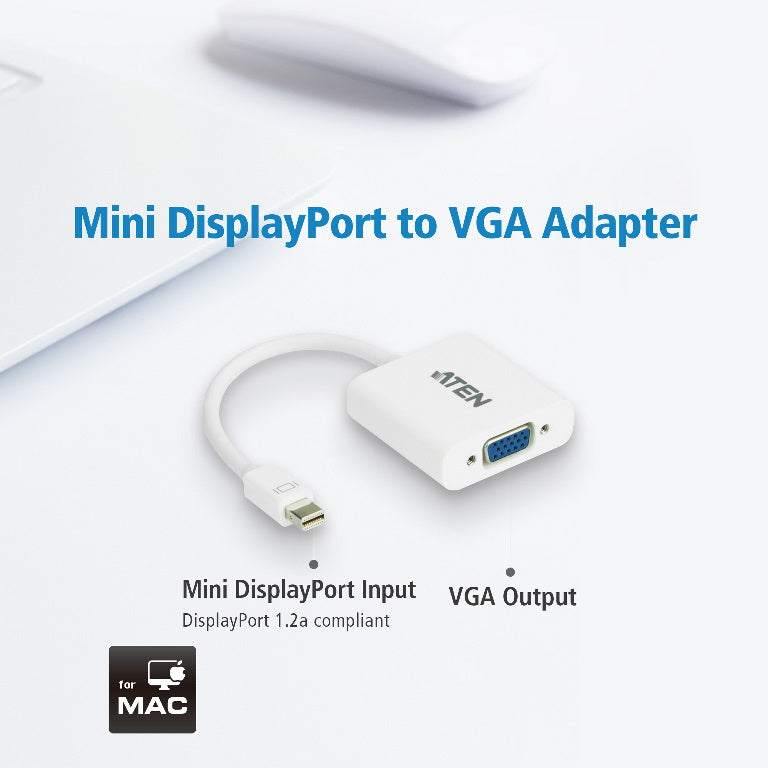 Aten Mini DisplayPort to VGA Adapter, Supports VGA, SVGA, XGA, SXGA, UXGA and resolutions up to 1920x1200(PC) / 1080p(HDTV) VC920-AT