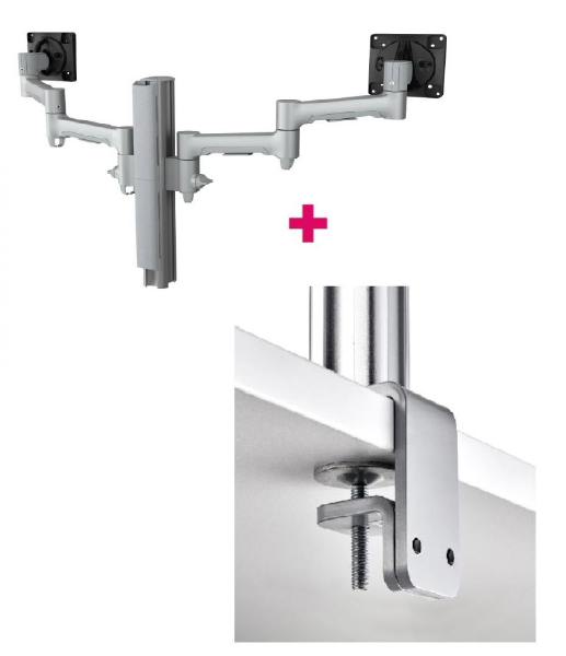 Atdec AWMS-2-4640 Dual Monitor Swing Arms on 400mm Post / 12kg (26.5lb) Flat Screens, 10kg (22lb) Curved Screens + F Clamp Desk Fixing, Silver  AWMS-2-4640-F-S