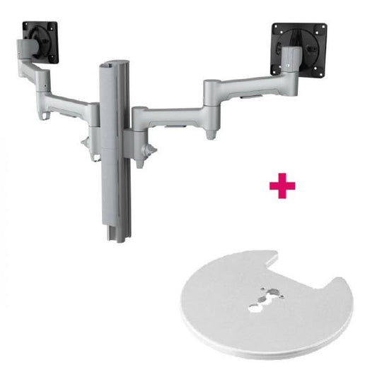 Atdec AWMS-2-4640 Dual Monitor Swing Arms on 400mm Post / 12kg (26.5lb) Flat Screens, 10kg (22lb) Curved Screens + Grommet Clamp Desk Fixing, Silver  AWMS-2-4640-G-S