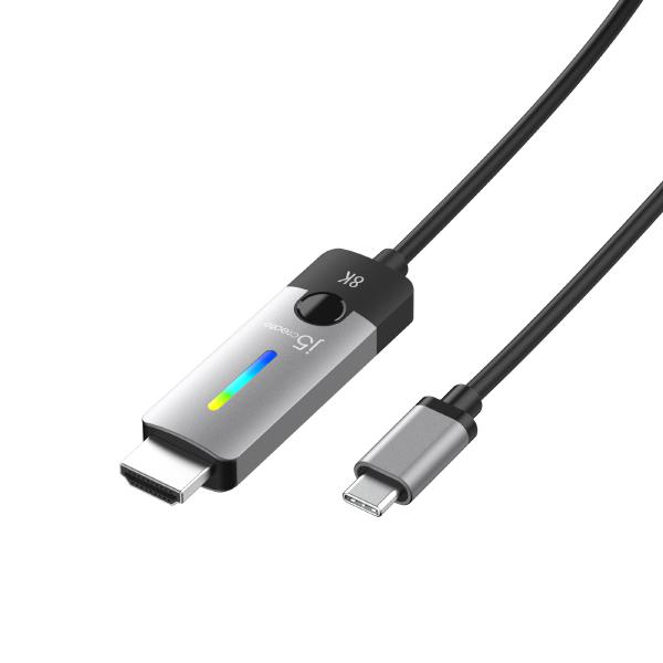 J5create JCC157 USB-C to HDMI 2.1 8K Cable (1.8m) - Windows / macOS / Chrome OS Compatible - RGB light indicator for gaming setups JCC157