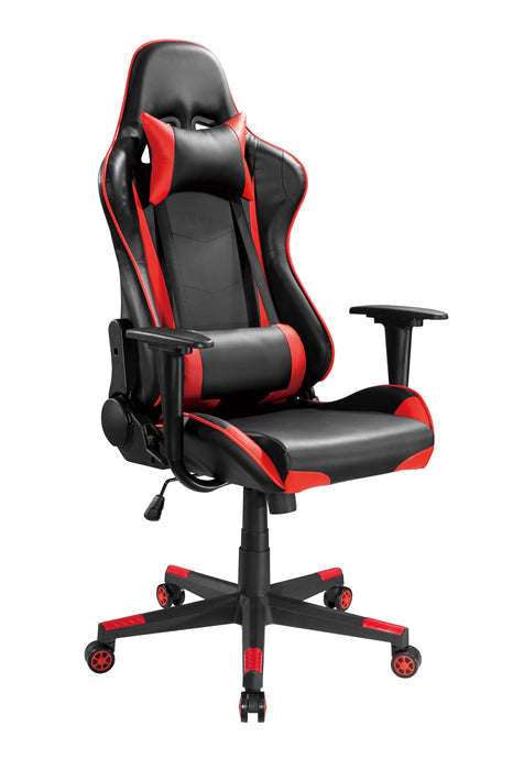Brateck PU Leather Gaming Chairs with Headrest and Lumbar Support (70x70x127~137cm) Up to 150kg - PU Leather, PVC Leather-Black Red CH06-12