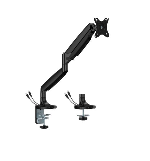 BrateckLDT82-C012UC SINGLE SCREEN HEAVY-DUTY GAS SPRING MONITOR ARM WITH USB PORTS For most 17'~45' Monitors, Matte Black(New)  LDT82-C012UC-BK