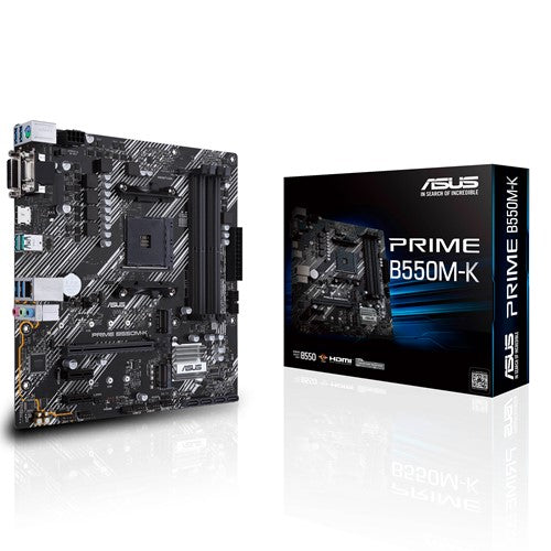 ASUS AMD B550M PRIME B550M-K (Ryzen AM4) mATX MB, Dual M.2, PCIe 4.0, 1Gb Ethernet, HDMI/D-Sub/DVI, SATA 6Gbps, USB 3.2 Gen 2 A PRIME B550M-K