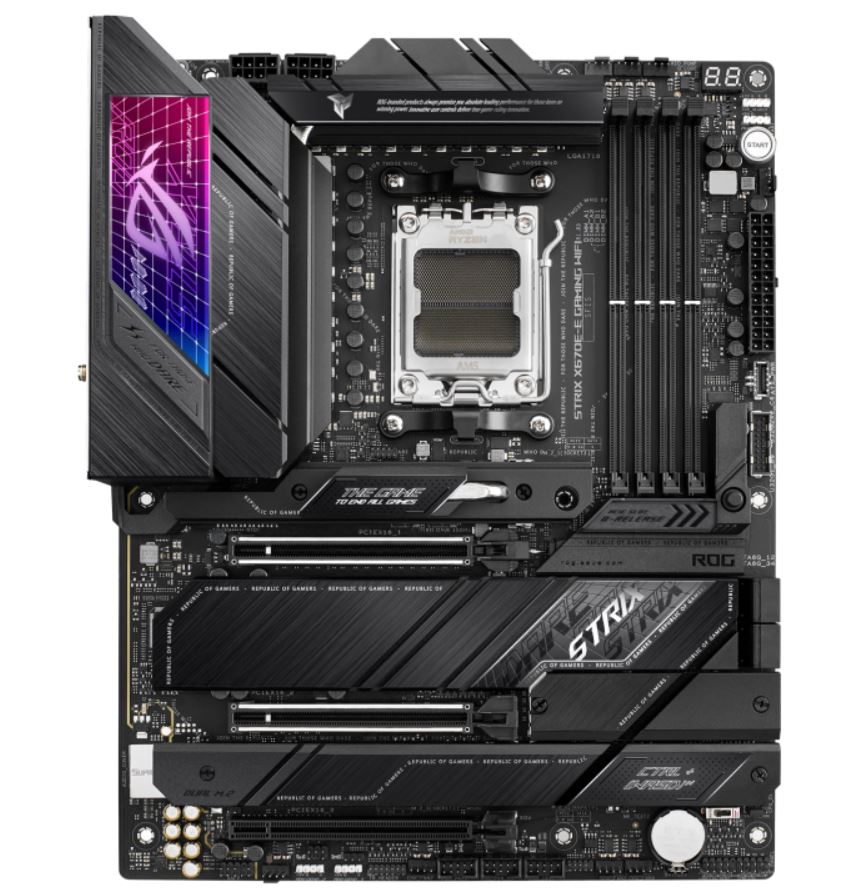 ASUS AMD X670E ROG STRIX X670E-E GAMING WIFI (AM5) ATX Motherboard 4x DDR5 128GB, 2x PCIe 5.0 x16 slots, 4 x M.2 slots, 4 x SATA, Wi-Fi 6E, 1x HDMI, 1xDP ROG STRIX X670E-E GAMING WIFI