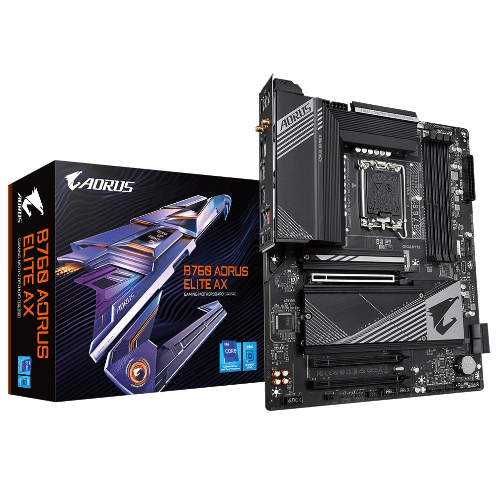 Gigabyte B760 AORUS ELITE AX Intel LGA 1700 ATX Motherboard, 4x DDR5 ~128GB, 3x PCI-E x16, 3x M.2, 4x SATA, 5x USB 3.2, 1x USB-C, 4x USB 2.0 B760 AORUS ELITE AX