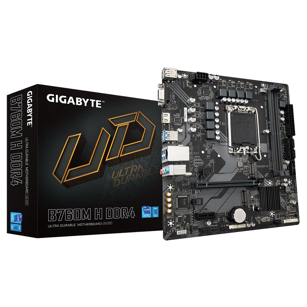 Gigabyte B760M H DDR4 Intel LGA 1700 m-ATX Motherboard, 2x DDR4 ~64GB, 1x PCI-E x16, 2x M.2, 4x SATA, 3x USB 3.2, 2x USB 2.0,  B760M H DDR4