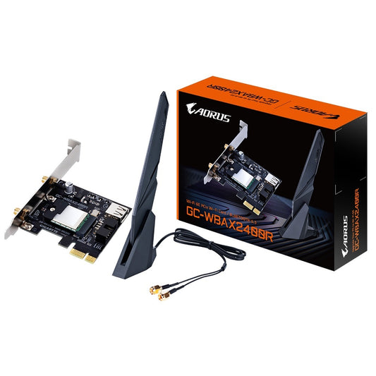 Gigabyte WBAX2400R WiFi 6 PCIe Adapter, 2.4GHz/5GHz/6GHz bands, IEEE 802.11.acR2+ax, Bluetooth 5.3, MU-MIMO, PCI-E x1 GC-WBAX2400R