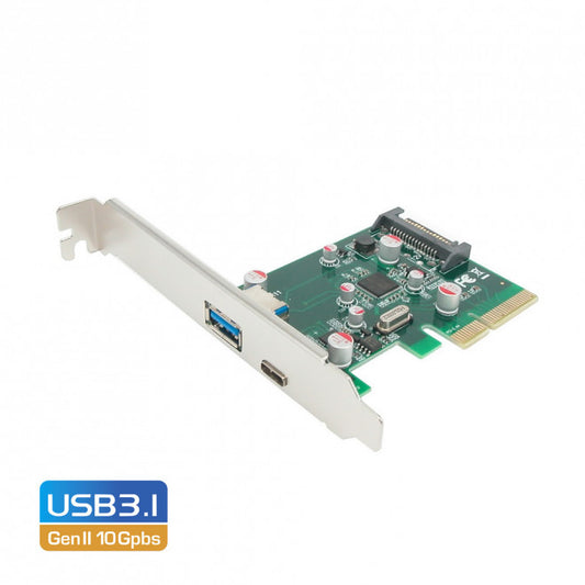 Simplecom EC312 PCI-E 2.0 x4 to 2 Port USB 3.1 Gen II 10Gpbs Type-C and Type-A Card(LS) EC312