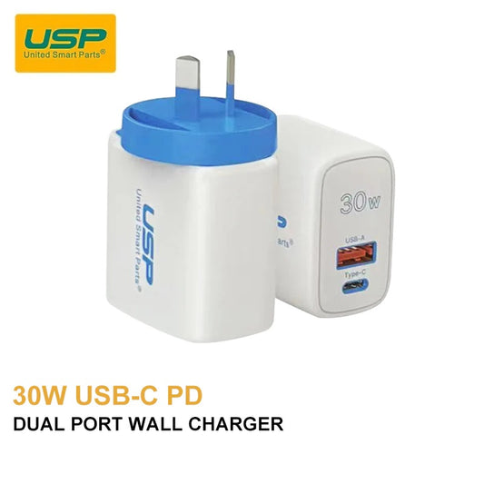USP 30W Dual Ports (USB-C PD + USB-A QC3.0) Fast Wall Charger - Safe Charge, Compact, Travel Ready, Charge 2 Devices Simultaneously, FireProof Material 6972475750633