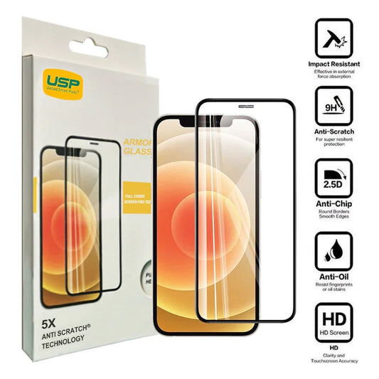 USP Apple iPhone 15 Plus (6.7') Armor Glass Full Cover Screen Protector - 5X Anti Scratch Technology, Perfectly Fit Curves, 9H Surface Hardness 6976552040921