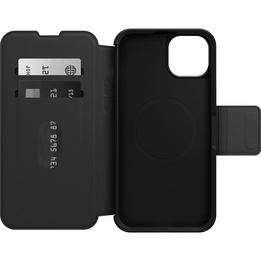 OtterBox Strada MagSafe Apple iPhone 15 Plus (6.7') Case Shadow (Black) - (77-93564), DROP+ 3X Military Standard, Leather Folio Cover, Card Holder 77-93564