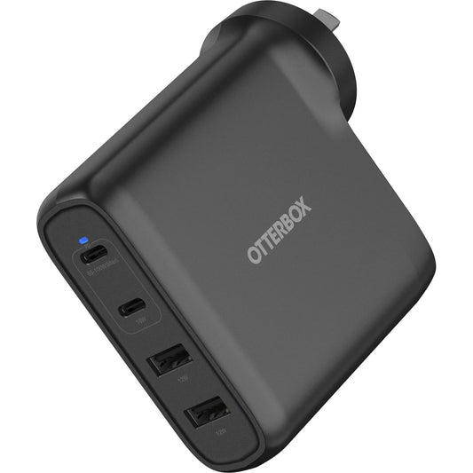 OtterBox 100W Four Port USB-C (Type I) PD Fast GaN Wall Charger - Black (78-81355), Dual USB-C (100W+18W), Dual USB-A (18W), Compact, Laptop Charger 78-81355