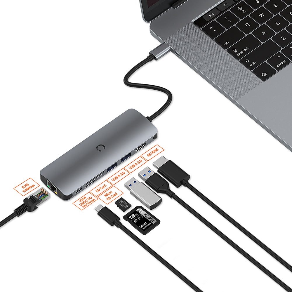 Cygnett Unite DeskMate 7-in-1 USB-C Multiport Hub Adapter Dock-(CY3319HUBC2)2xUSB-A 1xUSB-C 100W PD 1x4K HDMI 5GBPS Speed, 2Years Warranty CY3319HUBC2