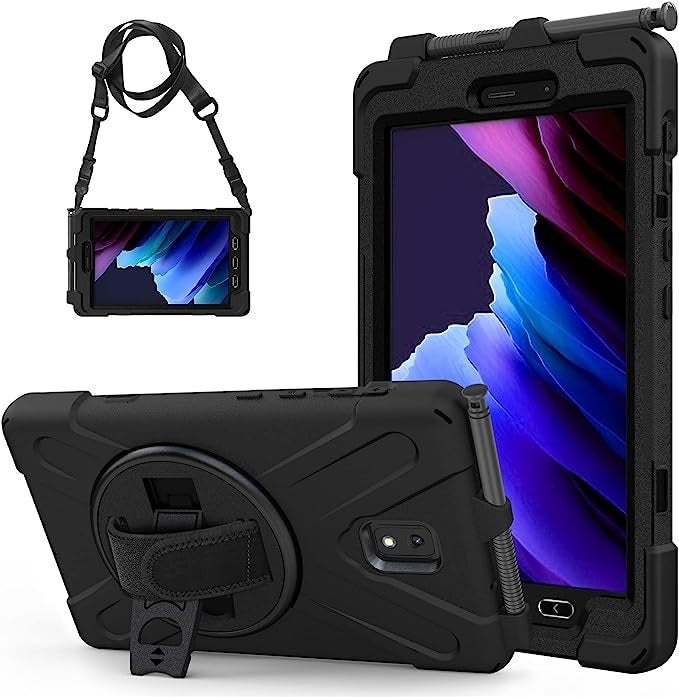 Generic Rugged Samsung Galaxy Tab Active5 / Tab Active3 (8') Case Black - Built-in-Kickstand, Adjustable Hand Strap, Pen Holder, DropProof  HDTACTIVE3