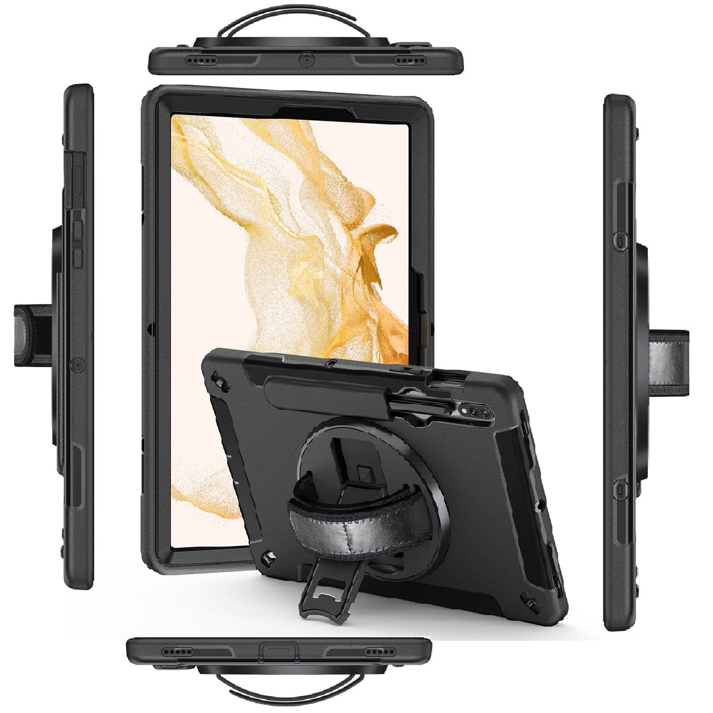 USP Rugged Samsung Galaxy Tab S10+/ Tab S9+ /Tab S9 FE+ (12.4') Case Black - Built-in-Kickstand, Adjustable Hand Strap, Shoulder Strap, 3 Year Warranty HDTS9PLUS