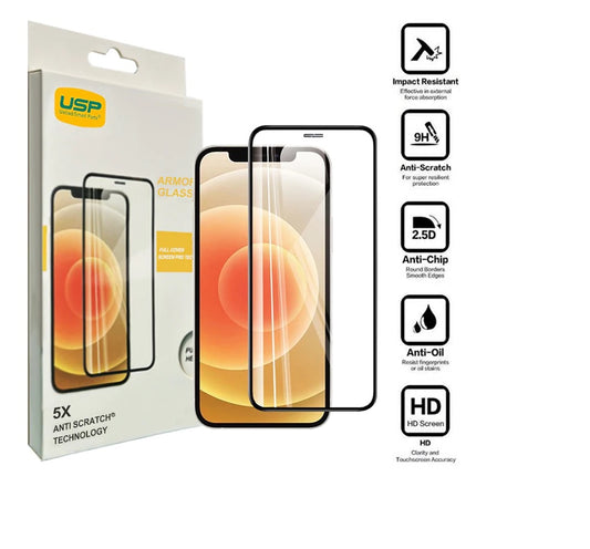 USP Apple iPhone 12 Pro / iPhone 12 (6.1') Armor Glass Full Cover Screen Protector - Impact-Resistant, Smooth Edges, 5 Years Warranty SPUAG126