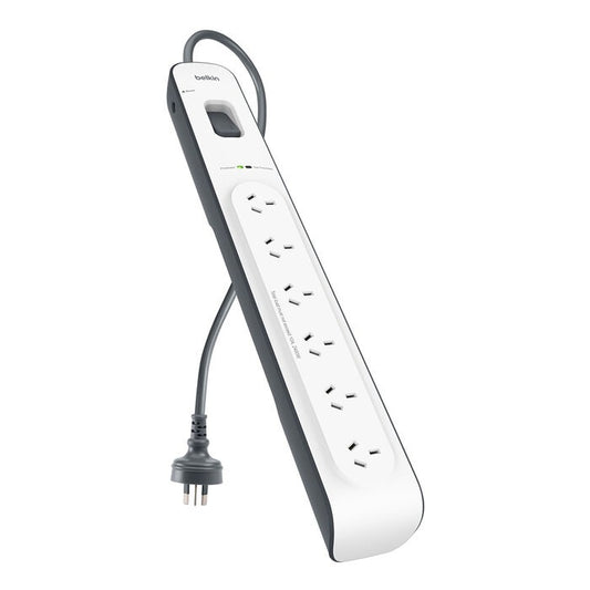 Belkin BSV603 6-Outlet 2-Meter Surge Protection Strip, Complete Three-line AC protection, Protects Against Spikes And Fluctuations, CEW $30, 000, 2YR BSV603au2M
