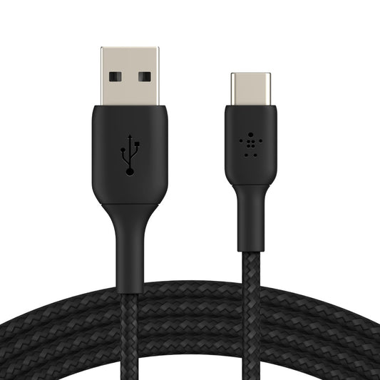 Belkin BoostCharge Braided USB-C to USB-A Cable (3M) - Black (CAB002bt3MBK), 3A/15W, 480Mbps, 30K+ Bends, Apple, USB-IF Certified, 2 Years Warranty CAB002bt3MBK