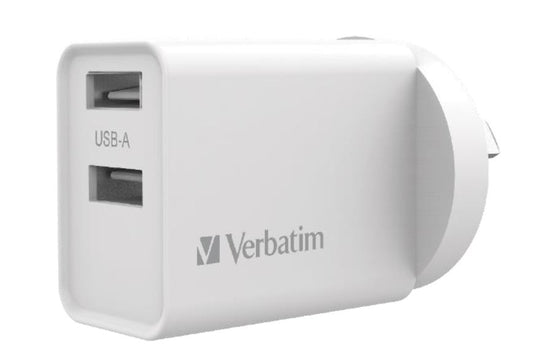 Verbatim USB Charger Dual Port 2.4A - White Twin Port Wall Charger 66593