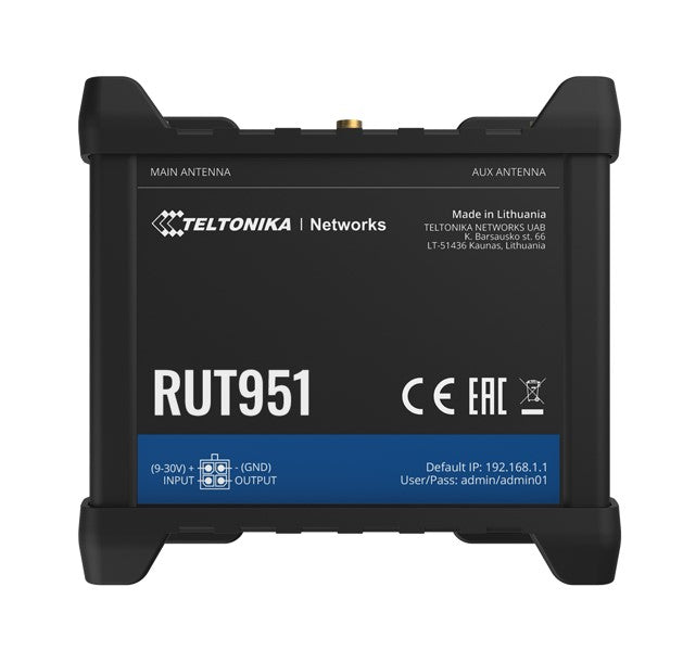 Teltonika Industrial Cellular Router, 4G LTE (Cat 4), Dual SIM, WI-FI, Automatic WAN failover, PSU included RUT951600600