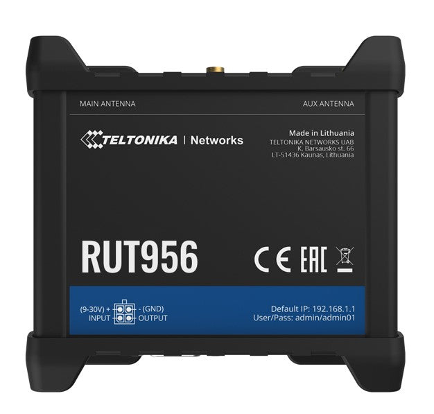 Teltonika Industrial Cellular Router, Dual-SIM cellular 4G LTE, WAN failover, with 4x Ethernet ports, GPS, 2-Year Warranty, PSU included  RUT956700600