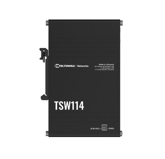 Teltonika TSW114 - DIN Rail Switch, 5x Gigabit Ethernet ports with speeds of up to 1000 Mbps, Integrated DIN rail bracket - PSU excluded (PR3PRAU6) TSW11400B000