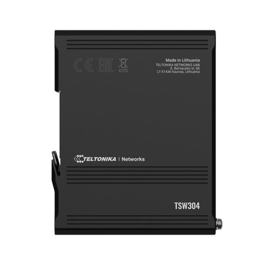 Teltonika TSW304 - DIN Rail Switch, 4x Gigabit Ethernet with speeds of up to 1000 Mbps, Integrated DIN rail bracket - PSU excluded (PR3PRAU6) TSW304000000