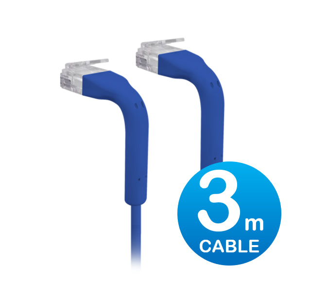 Ubiquiti UniFi Patch Cable Single Unit, 3m, Blue, End Bendable to 90 Degree, RJ45 Ethernet Cable, Cat6, Ultra-Thin 3mm Diameter, 2Yr Warr U-Cable-Patch-3M-RJ45-BL