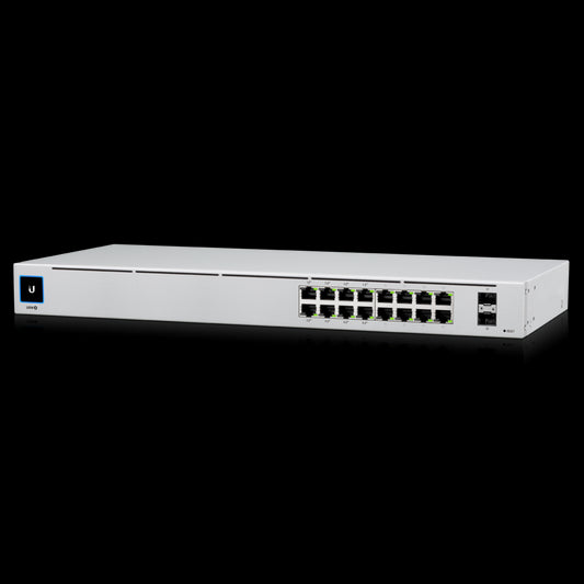 Ubiquiti UniFi 16-port Managed Gigabit Switch - 8x PoE+ Ports, 8x Gigabit Ethernet Ports, 2x SFP, 42W, Touch Display, Fanless, GEN2,  USW-16-POE
