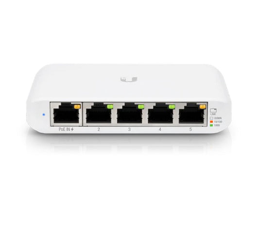 Ubiquiti USW Flex Mini, UniFi, Layer 2 Gigabit Switch, 5x GbE RJ45 Ports, Power Via PoE (802.3af) / USB Type-C 5V 1A,  USW-Flex-Mini