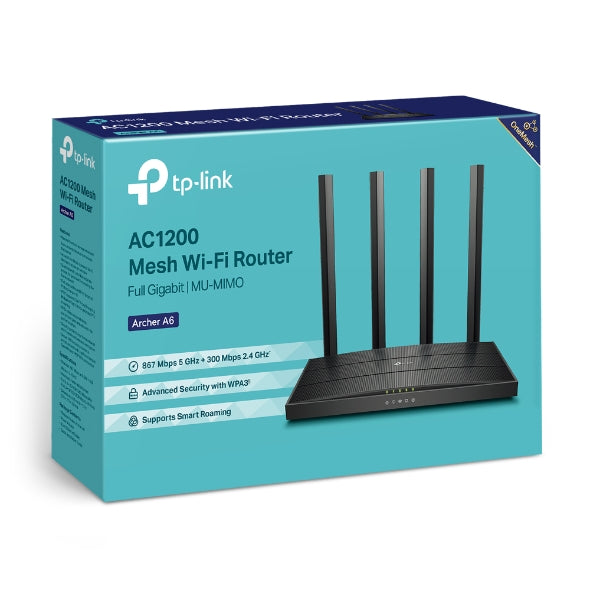 TP-Link Archer A6 AC1200 Wireless MU-MIMO Gigabit Router (OneMesh) Dual-Band Wi-Fi - 867 Mbps at 5 GHz and 300 Mbps at 2.4 GHz band Archer A6