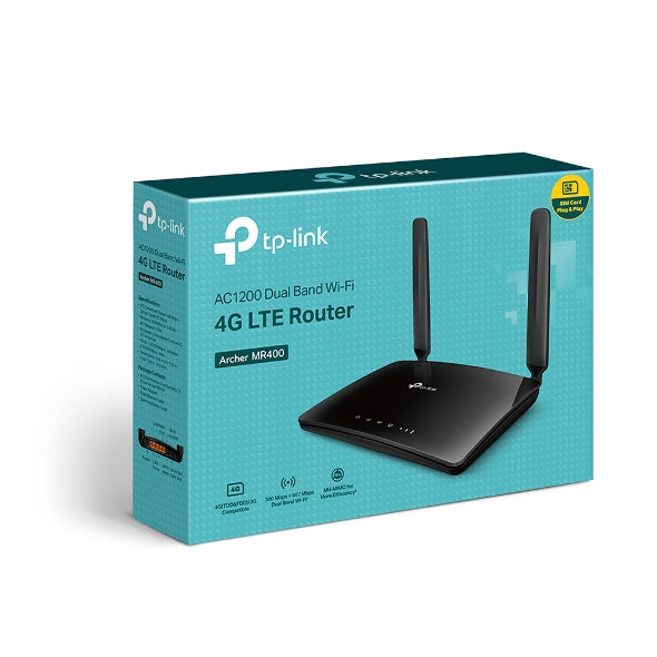 TP-Link Archer MR400 AC1200 APAC Version 150Mbps Wireless Dual Band Router 4G LTE Router 300Mbps/867Mbps 3x100Mbps LAN, B5/B28 T1 Carrier Compatible ARCHER MR400 APAC