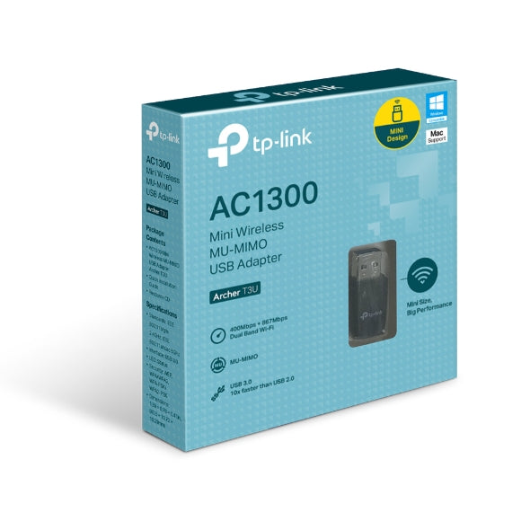 TP-Link Archer T3U AC1300 Mini Wireless MU-MIMO USB Adapter,Mini Size, 867Mbps at 5GHz + 400Mbps at 2.4GHz, USB 3.0 Archer T3U