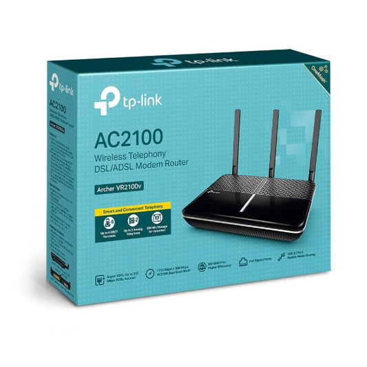 TP-Link Archer VR2100v AC2100 Wireless MU-MIMO VDSL/ADSL Telephony Modem Router VDSL2 With VoIP, Profile 35b Up To 1733Mbps, MU-M ARCHER VR2100v