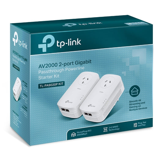 TP-Link TL-PA9020P KIT AV2000 2-Port Gigabit Passthrough Powerline Starter Kit, HomePlug AV2, Up To 2000Mbps, 2X2 MIMO With Beamforming, Plug and Play TL-PA9020P KIT
