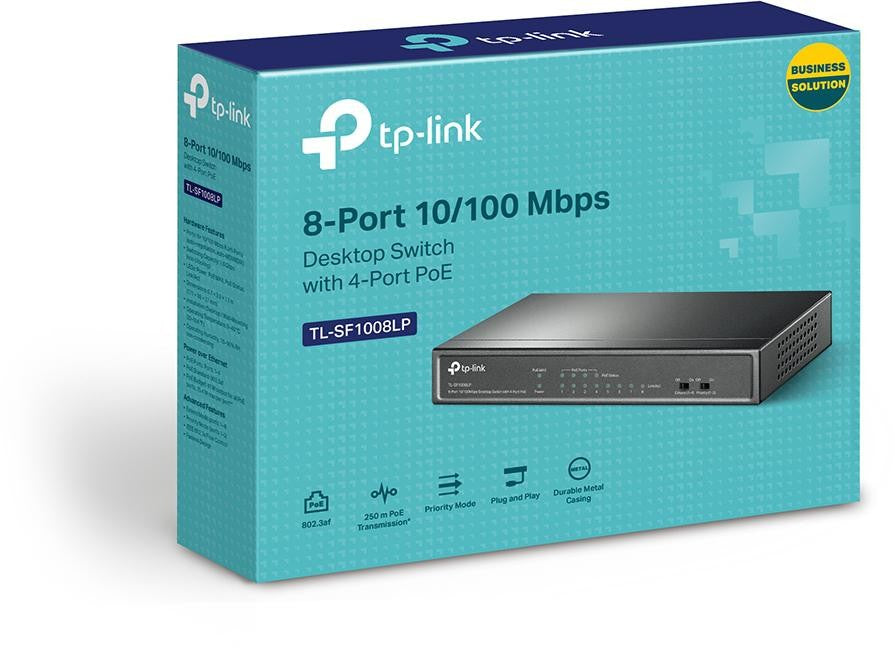 TP-Link TL-SF1008LP 8-Port 10/100Mbps Desktop Switch with 4-Port PoE, Up To 41W For all PoE Ports TL-SF1008LP