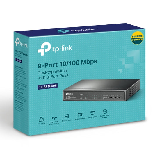 TP-Link TL-SF1009P 9-Port 10/100Mbps Desktop Switch with 8-Port PoE+, Up to 65W for 8 PoE ports, Up to 30W for each PoE port TL-SF1009P
