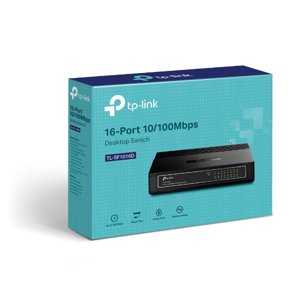 TP-Link TL-SF1016D 16-Port 10/100Mbps Desktop Switch or wall-mounting design Plug and play 3.2Gbps Switching Capacity Auto-MDI/MDIX Supports MAC TL-SF1016D