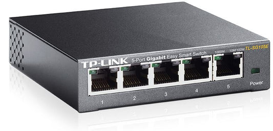 TP-Link TL-SG105E 5-Port Gigabit Desktop Easy Smart Switch, 5 10/100/1000Mbps RJ45 Ports, MTU/Port/Tag-based VLAN, QoS, IGMP Snooping TL-SG105E