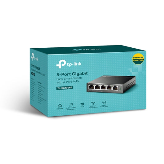 TP-Link TL-SG105PE 5-Port Gigabit Easy Smart Switch with 4-Port PoE+, Up To 65W For all PoE Ports, Up To 30W Each PoE Port TL-SG105PE