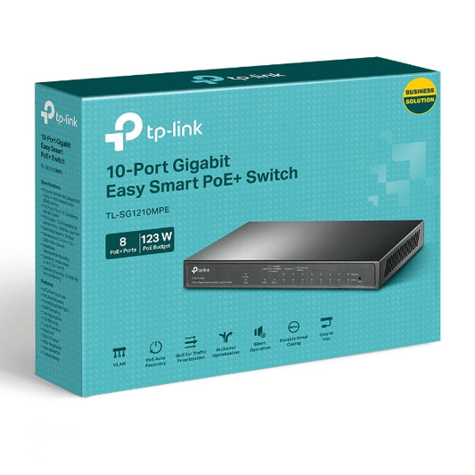 TP-Link TL-SG1210MPE 10-Port Gigabit Easy Smart Switch with 8-Port PoE+PORT: 8x Gigabit PoE+ Ports, 2x Gigabit Non-PoE Ports, 1x Combo Gigabit SFP S TL-SG1210MPE