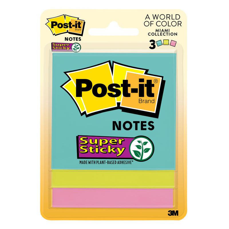 Post-It Super Sticky Notes Miami 76 x 76mm 3-Pack - Box of 6 - 7100247 ...