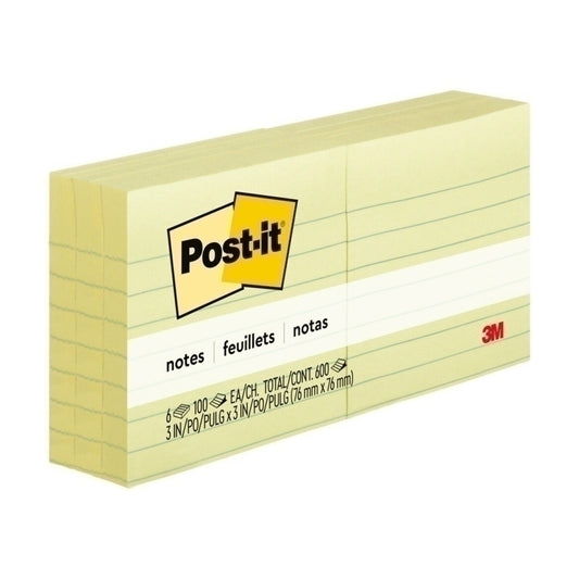 Post-It Lined Notes Canary Yellow 76 x 76mm 6-Pack  - 7100243062