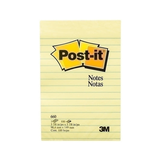 Post-It Lined Notes Canary Yellow 101 x 152mm 12-Pack  - 7100229681